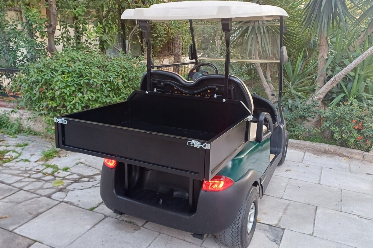 Club Car Precedent 2015 πράσινο ηλεκτρικό golf cart με cargo box και μπεζ δερμάτινα καθίσματα